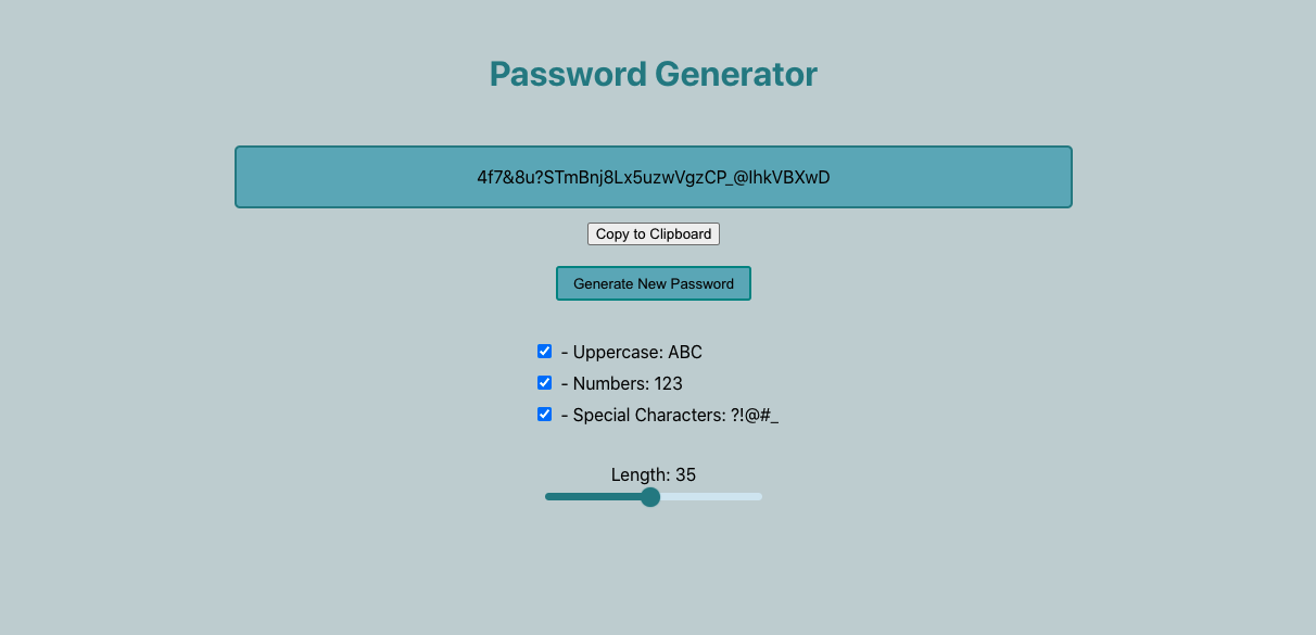 Password generator screenshot